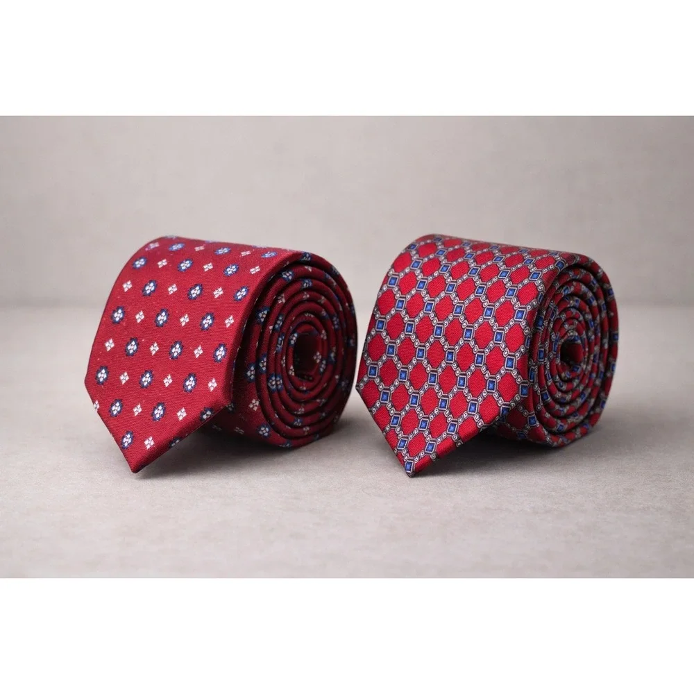 Vtg Jos A Bank Silk Neck Tie Lot of 2 Maroon Red‎ Geometric Classic Men's